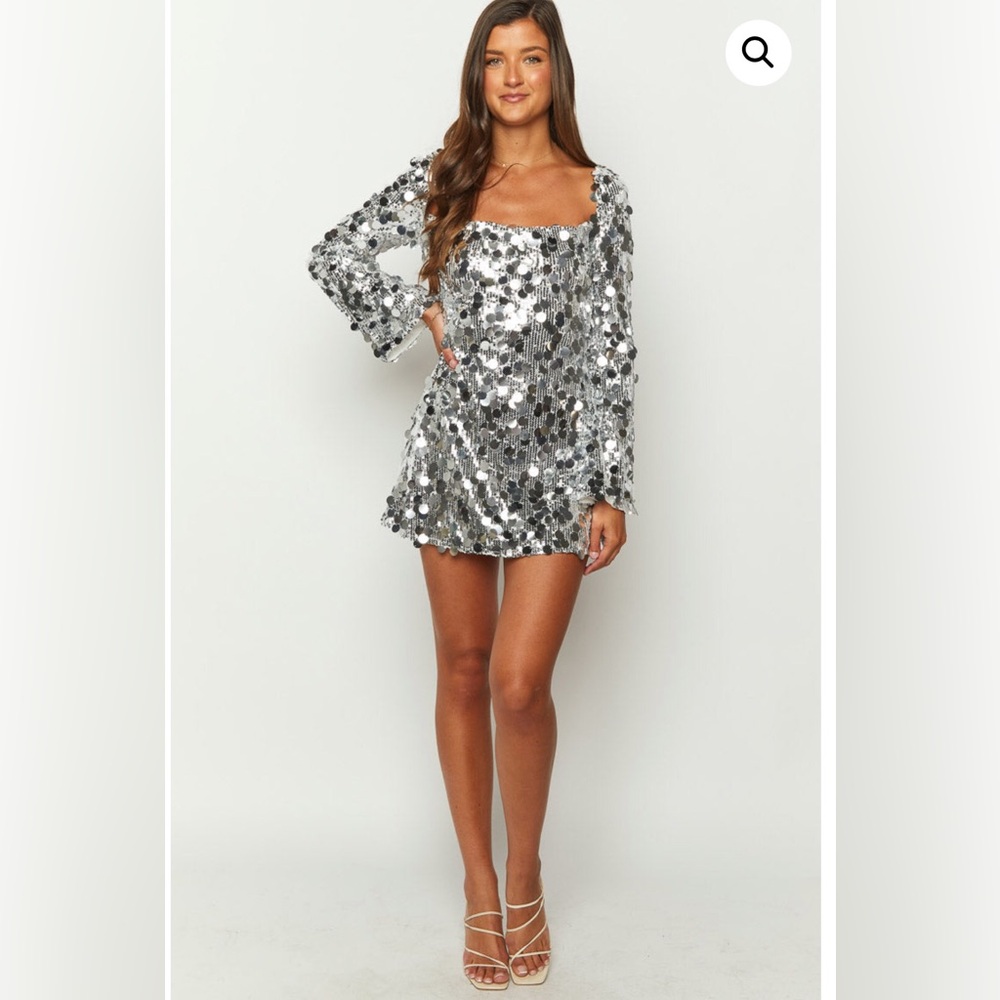 Silver Dazzling Mirror & Sequin, Scoop Neckline Mini Dress